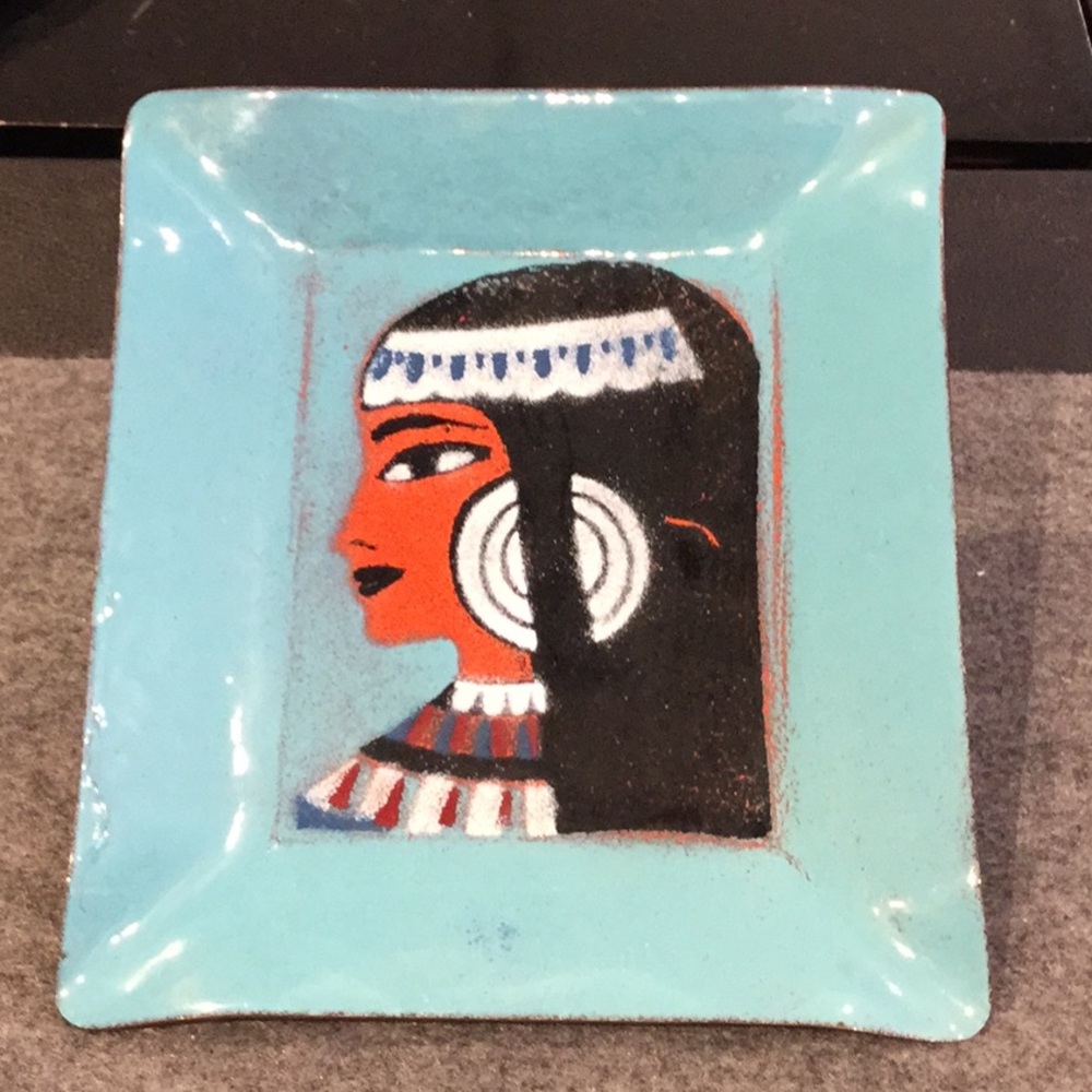 Jewelry dresser dish enamel on copper Egyptian fem